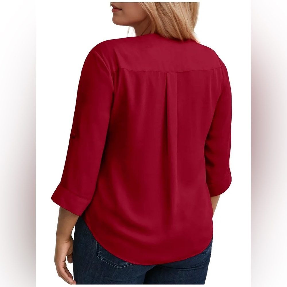 WellSize women’s plus size 3/4 roll sleeve wine red flowy blouse, size 4XL, NWT - Picture 3 of 6
